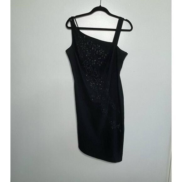 Y2K CDC Asymmetrical Cocktail Dress Sleeveless Embellished Bead Black 12‎ Petite - Picture 3 of 11